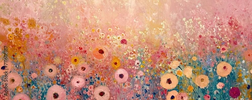 Pastel colored flower field. Beautiful abstract nature header web banner design