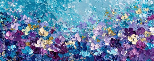 Lilac and blue abstract flower field. Beautiful abstract nature header web banner design
