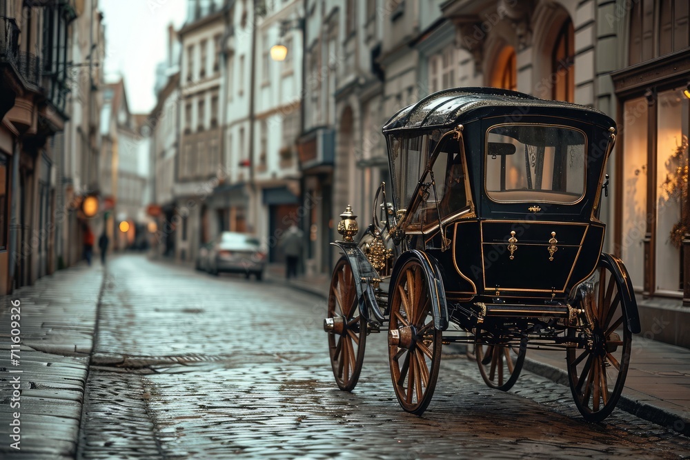 old style carriage in a city no an empty street