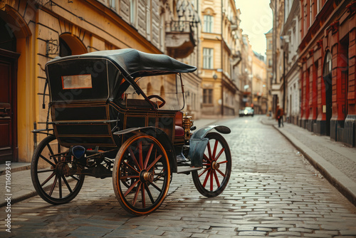old style carriage in a city no an empty street