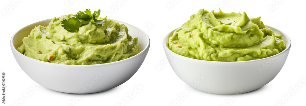 Fresh Homemade Guacamole in White Bowls Fresh Homemade Guacamole in White Bowls