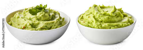 Fresh Homemade Guacamole in White Bowls