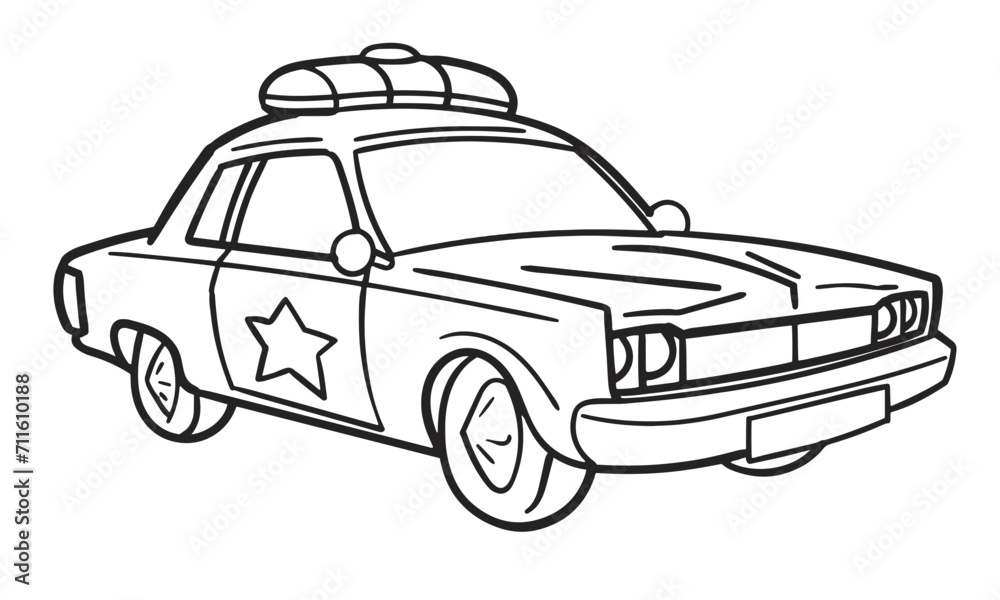 police car vector illustrations. Simple Design Outline Style. You can give color you like.