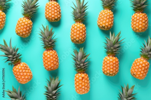 Pineapples pattern on coloured background. © Twomeows_AS