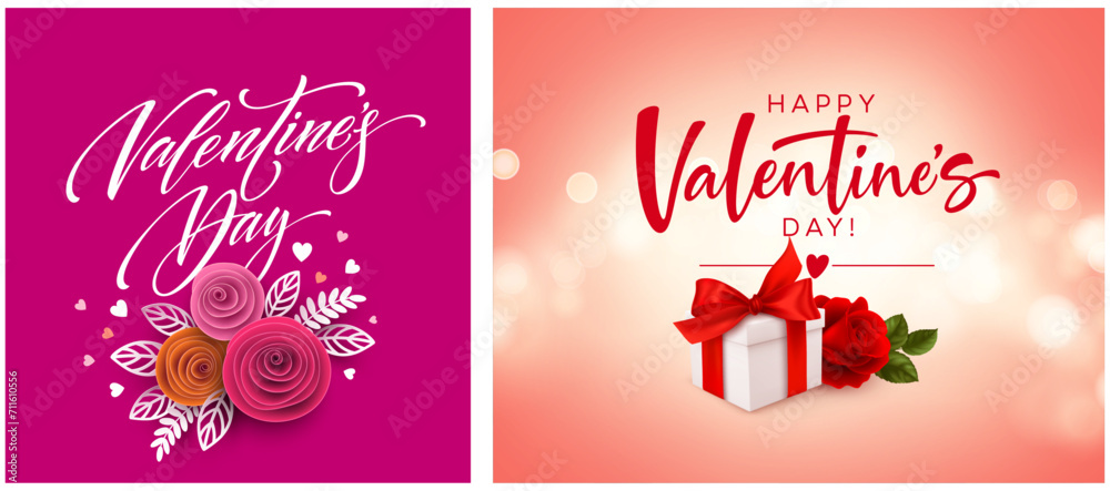 Naklejka premium Valentine day red roses, Vector valentines day lettering on flower background