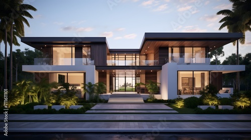 The modern facade of a luxury villa. Luxury modern property design concept © Ziyan Yang