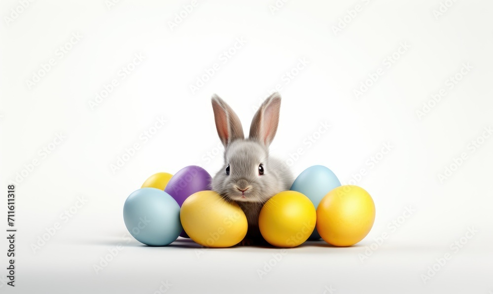 Happy Easter Bunny with many colorful easter eggs Happy Easter Bunny with many colorful easter eggs