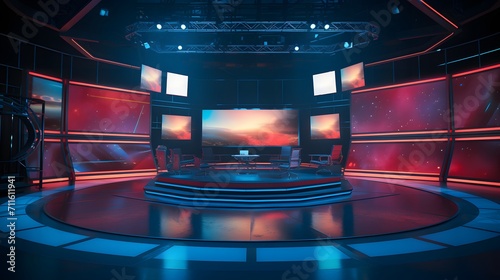 TV studio set in preparation. Large scale monitors. © Ziyan Yang
