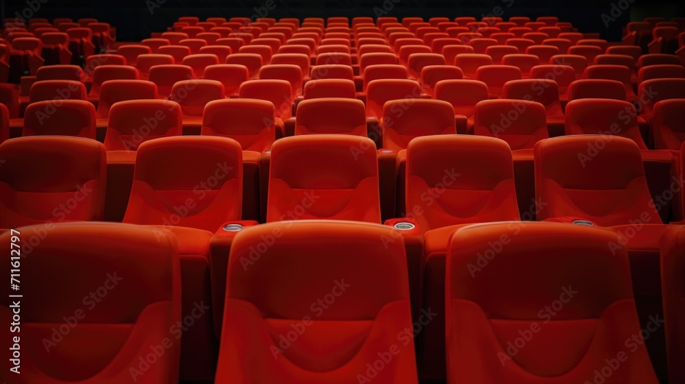 Fototapeta premium Movie theatre. Empty cinema hall with red seats.