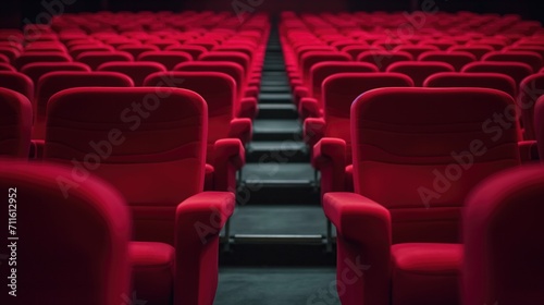  Movie theatre. Empty cinema hall with red seats.