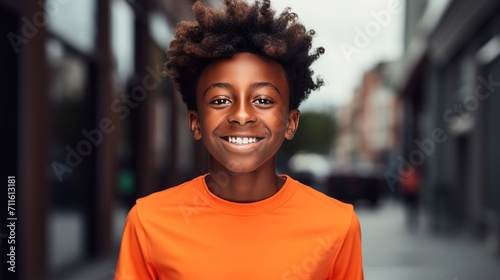 Portrait of a cute arfican american boy smiling with clean teeth. Young black kid with a smile.