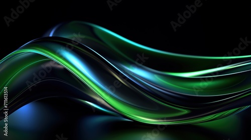 Futuristic abstract green background in the form of a wave. Neon flow for abstract background.