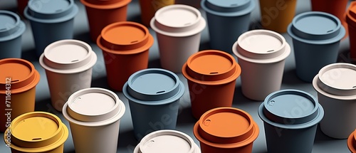 Seamless pattern of colorful paper coffee cups on isolated background.