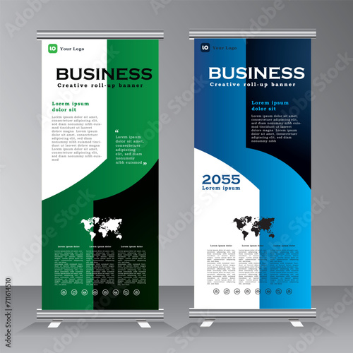 roll up banner, Roll-up banner design, industrial, company, template, vector, abstract, line pattern background, modern x-banner, pull-up banner, rectangle size banner. Blue and green color roll up,