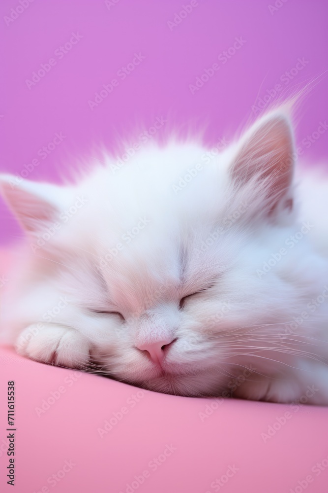 One close-up sleeping white Persian kitten on studio background. One close-up sleeping white Persian kitten on studio background.
