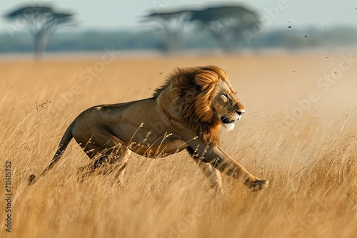 Lion Running In Savana