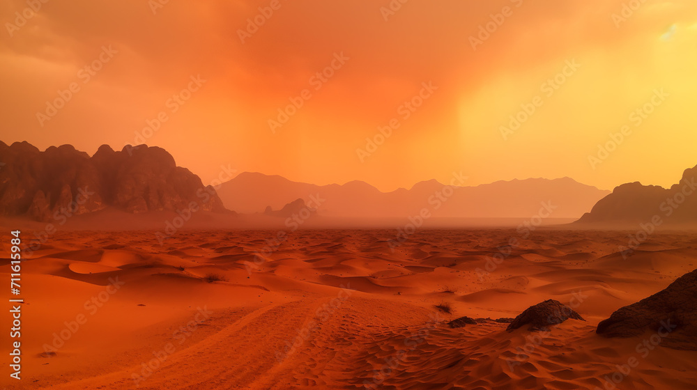 Yellow desert and dramatic dusty sky