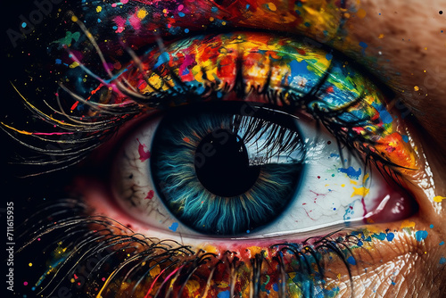Conceptual abstract eye in colored paints