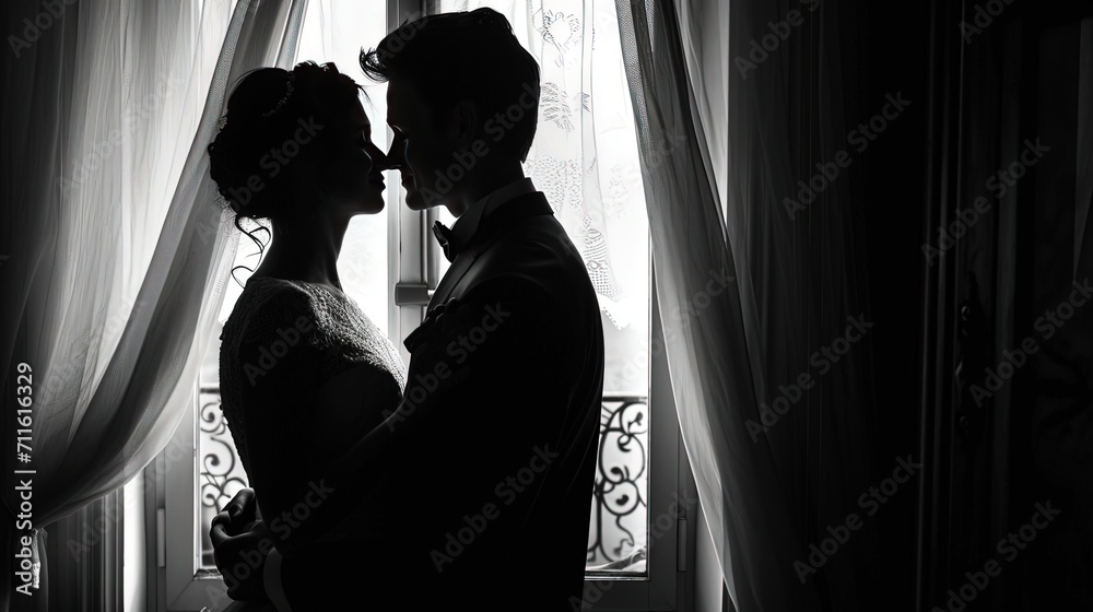 Potrait of Romantic Couple Wedding with Black and White Style