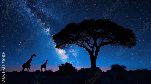 Silhouette Tree and Giraffes