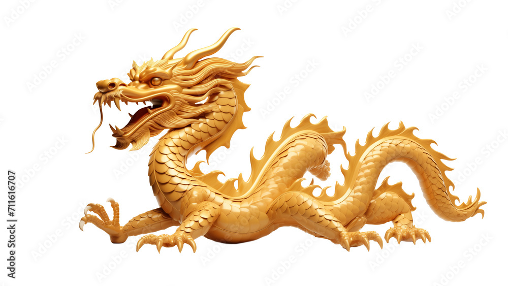 Fototapeta premium Chinese golden dragon cut out. Chinese New Year dragon. Cut out golden dragon
