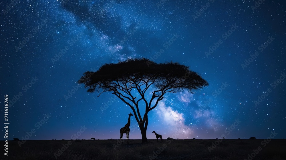 Silhouette Tree and Giraffes