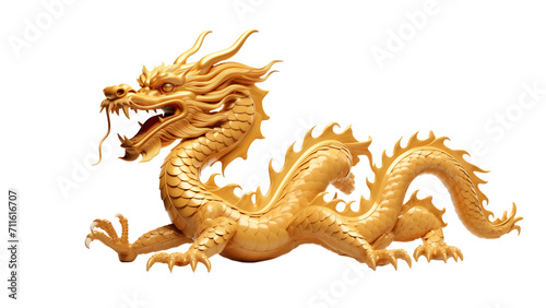 Chinese golden dragon cut out. Chinese New Year dragon. Cut out golden dragon