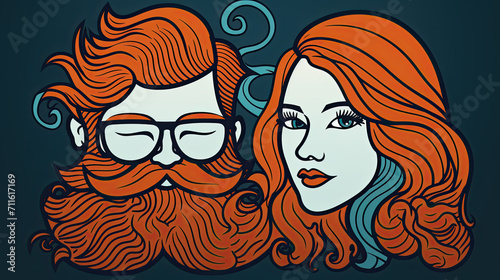 Drawing of a red haired couple  man with beard.