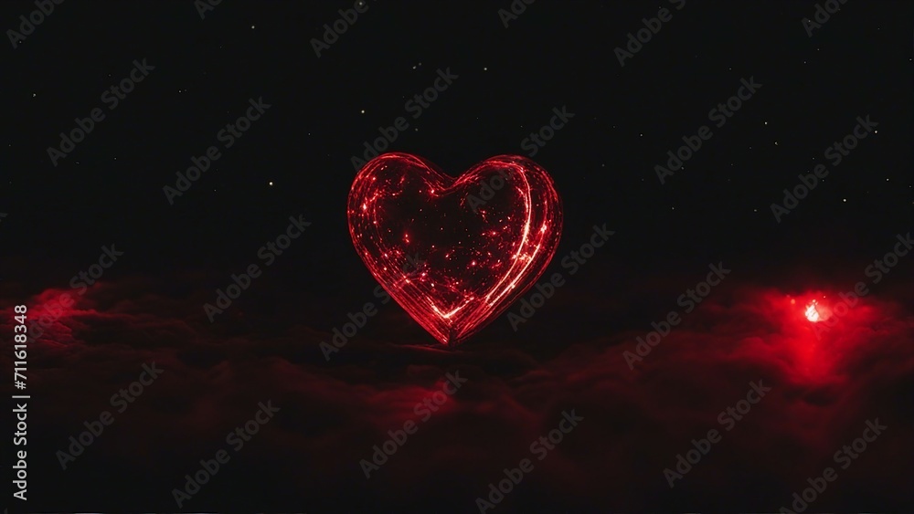 heart on black A red heart made of glowing lights on a black night sky. The heart is bright and warm, heart on black A red heart made of glowing lights on a black night sky. The heart is bright and warm,