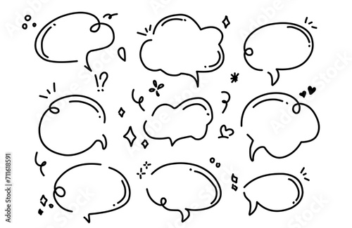hand drawn illustration set of speech bubbles.