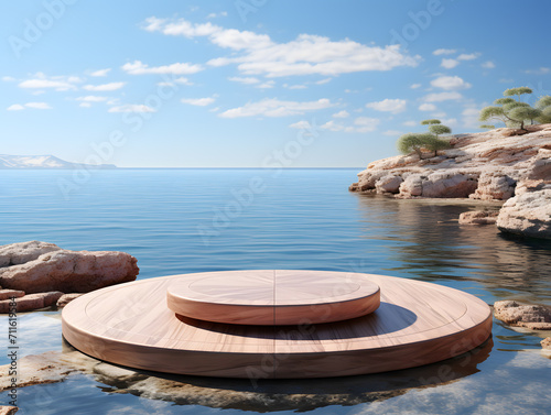 3D render of a round podium in the middle of the lake