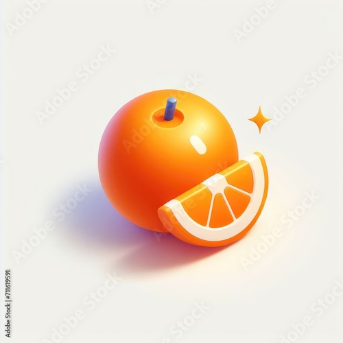 Minimalistic 3D Icon of a Cheerful Orange and its Segments. 3D Cartoon Clay Illustration on a light background.