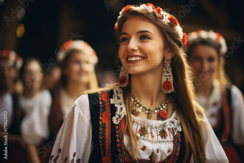 Portrait of a beautiful woman in traditional ukrainian clothes made with generative ai