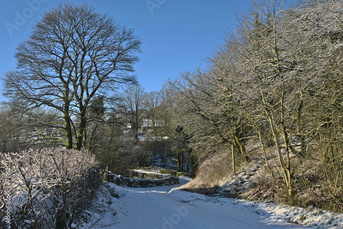 Snowy Winter Wonderland on Whitehill Lane, Lothersdale, The Yorkshire Dales, North Yorkshire, England, UK photo