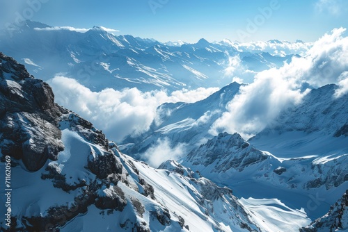 A cloudy view of the Swiss Alpine range in Titlis, Switzerland. © chutikan