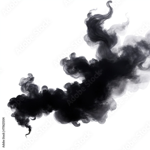 Black fire flame smoke cloud texture isolated on white background