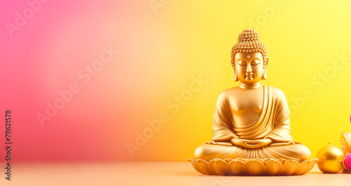 golden buddha statue on colorful background.
