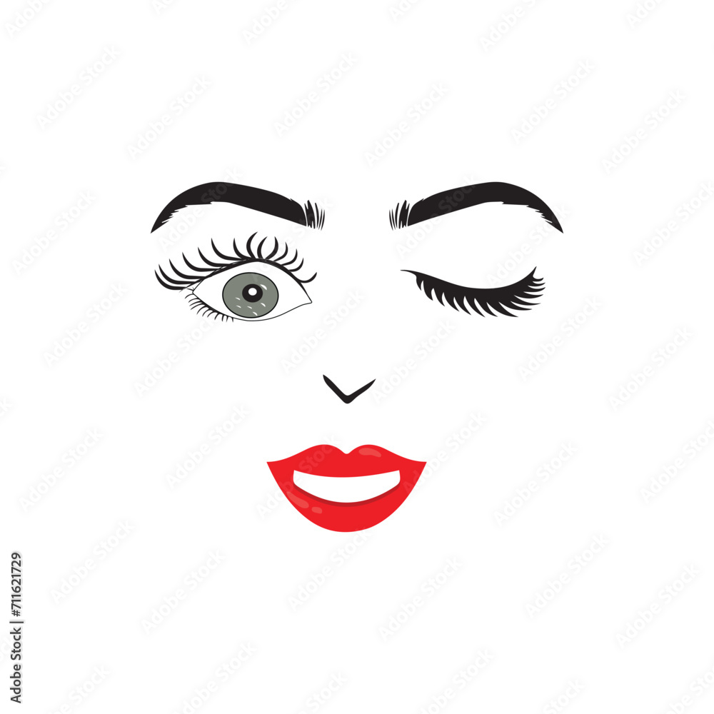 Beautiful woman face with red lips vector. Fashion model face close up, vector illustration. Beautiful woman face Eyebrow eyelashes sexy lips. EPS10. Beautiful woman face with red lips vector. Fashion model face close up, vector illustration. Beautiful woman face Eyebrow eyelashes sexy lips. EPS10.