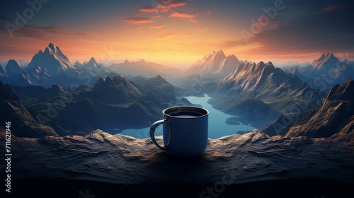 A beautiful mountain view crafted on mug - Generative AI