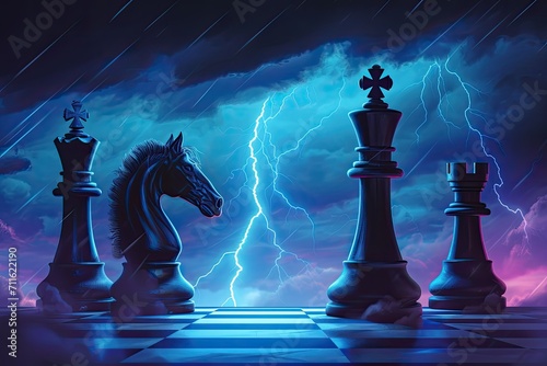 pieces are two kings and two rooks lightning photo