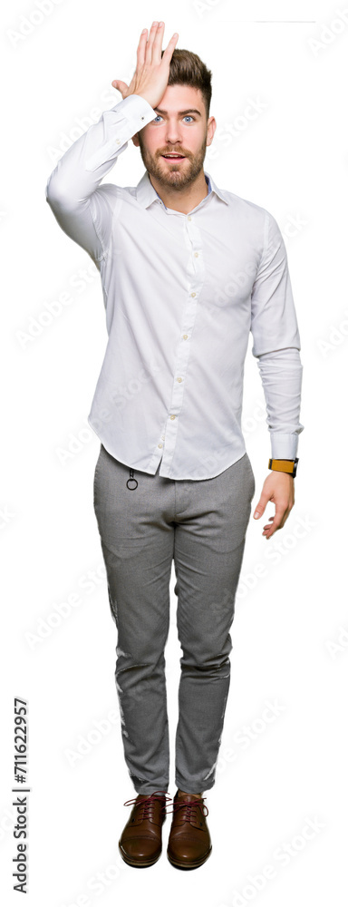 Young handsome business man surprised with hand on head for mistake, remember error. Forgot, bad memory concept. Young handsome business man surprised with hand on head for mistake, remember error. Forgot, bad memory concept.