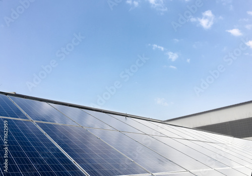 Photovoltaic or solar rooftop panels, new technology to store and use the power from the nature with human life, sustainable energy and environmental friend concept.