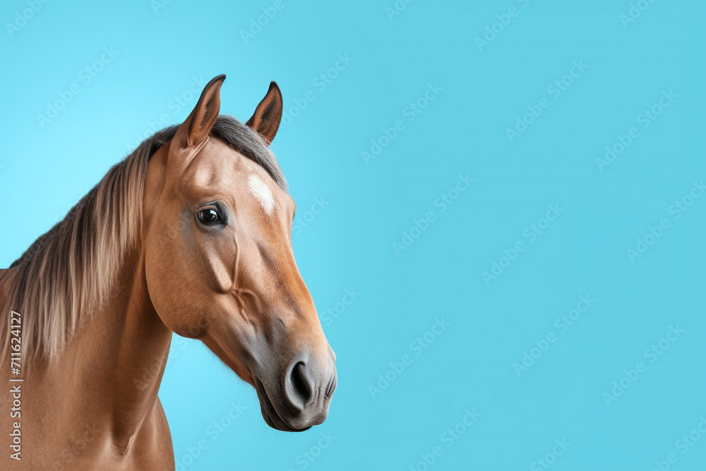 horse on blue background, copy space for text