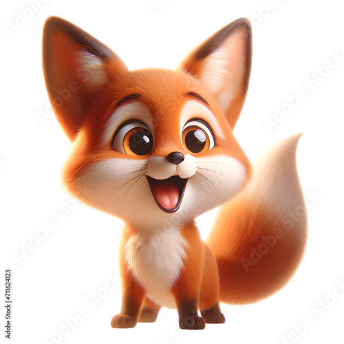 happy fox standing isolated on transparent or white background. Png