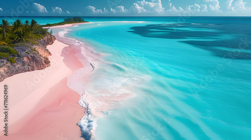 Pink coastal coast day view, with sunlight, summer, travel, dream place, paradise photo