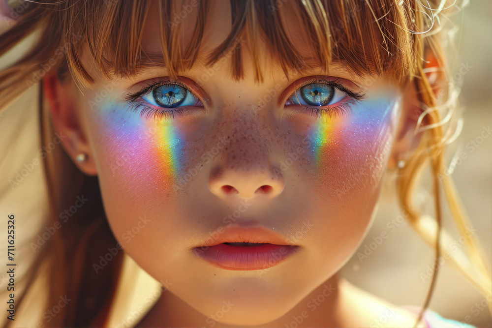 portrait of a beautiful girl with a rainbow in her hair. portrait of a beautiful girl with a rainbow in her hair.