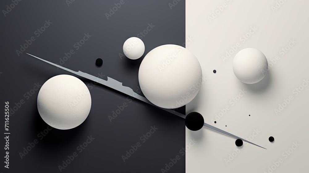 Collision of abstract objects in space. Abstract scene of various colliding objects. A dynamic composition of spheres and plasticy form. - obrazy, fototapety, plakaty 