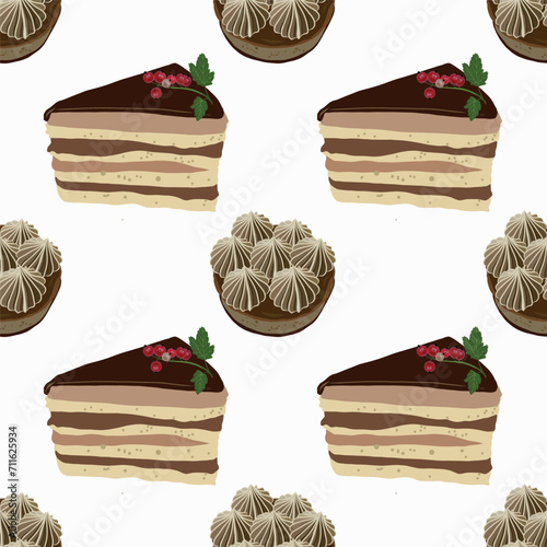 Vector pattern with cake, tartlet