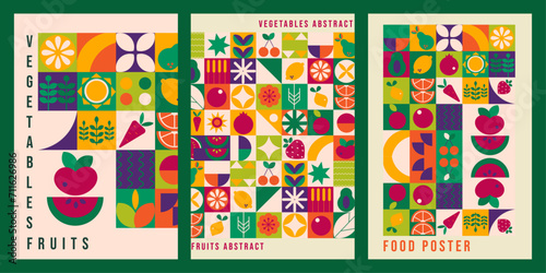 Geometric modern poster.   Abstract nature vegetables fruits Bauhaus