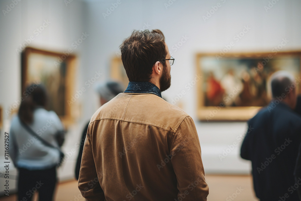 Generative AI technology picture people have art day visiting museum paintings gallery Generative AI technology picture people have art day visiting museum paintings gallery